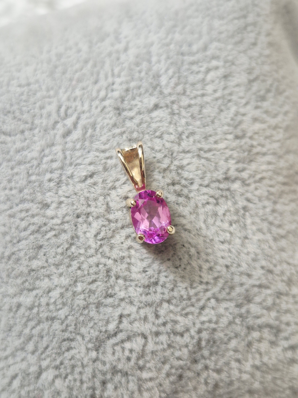 14k Yellow Gold Vermeil Pink Sapphire Danity Pendant - Picture 5 of 8